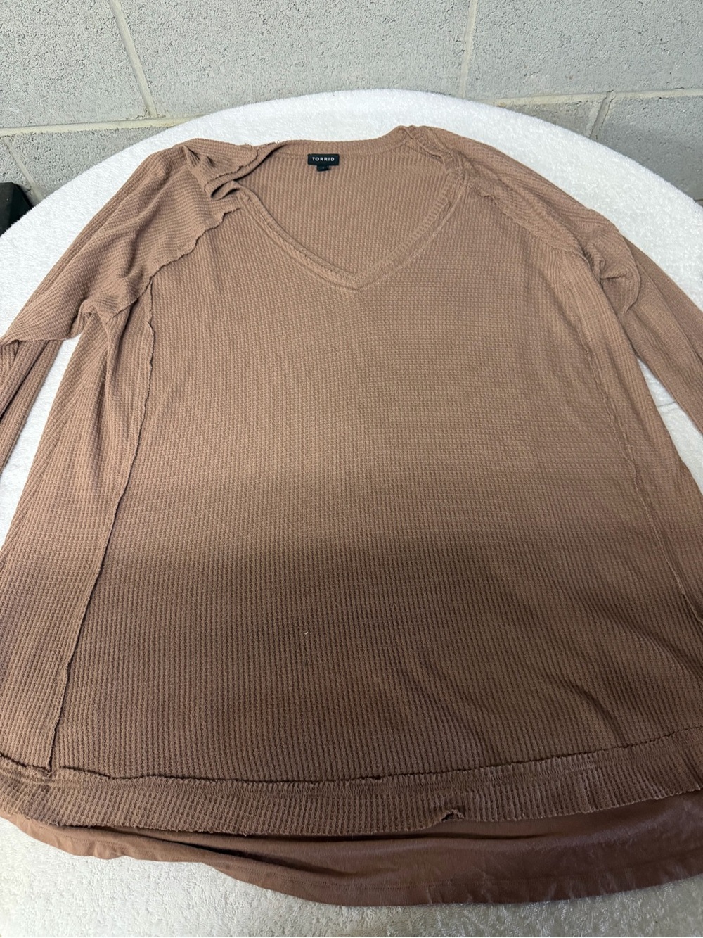 Torrid Brown V-Neck Waffle Knit Women's Sweater with rough hewn edges size 4